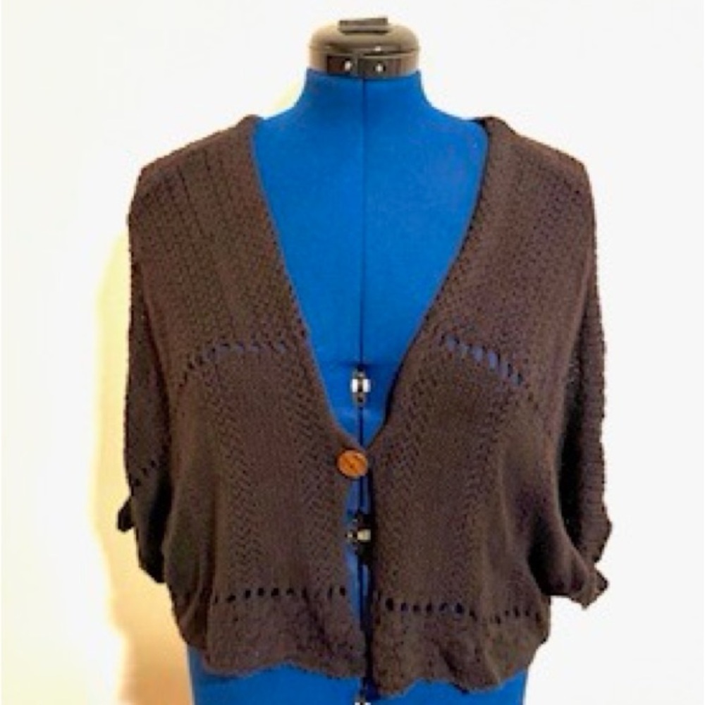 Black Knit Cardigan with Button Closure